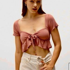 PacSun Tie-Front Ruffle Crop Top babydoll style shirt sweetheart neckline ruffle